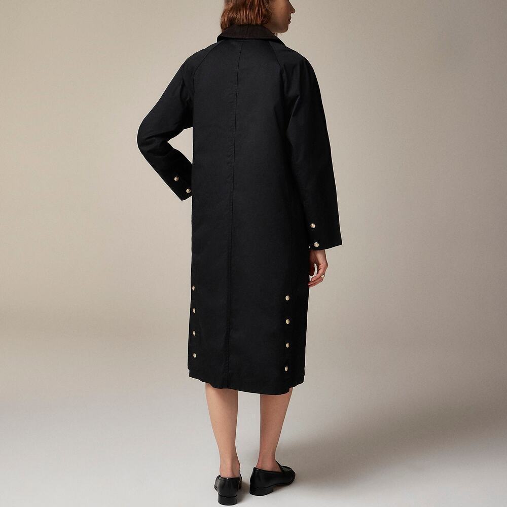 J. Crew Long Barn Jacket in Waxed Cotton Twill Solid Black Size XXS NWT - Picture 2 of 13